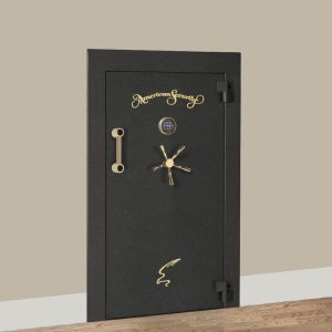 Amsec VD8030SF Vault Door - Textured Black with Brass hardware as Shown